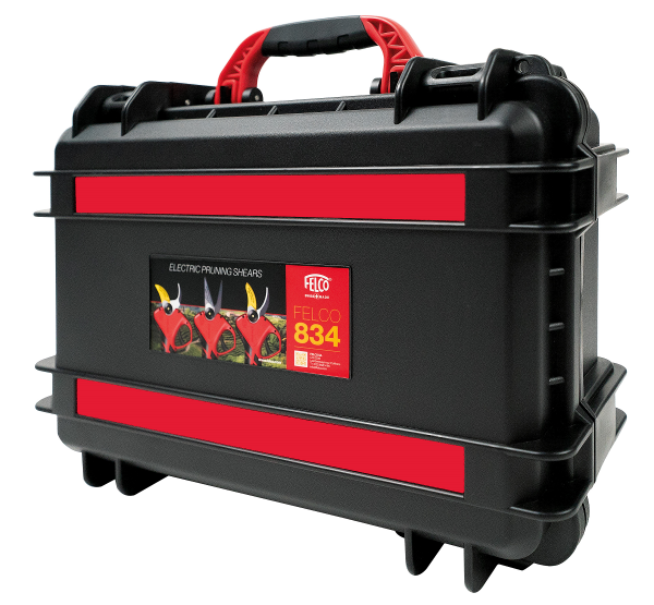 FELCO 834V elektrische Astschere Koffer Seitenansicht